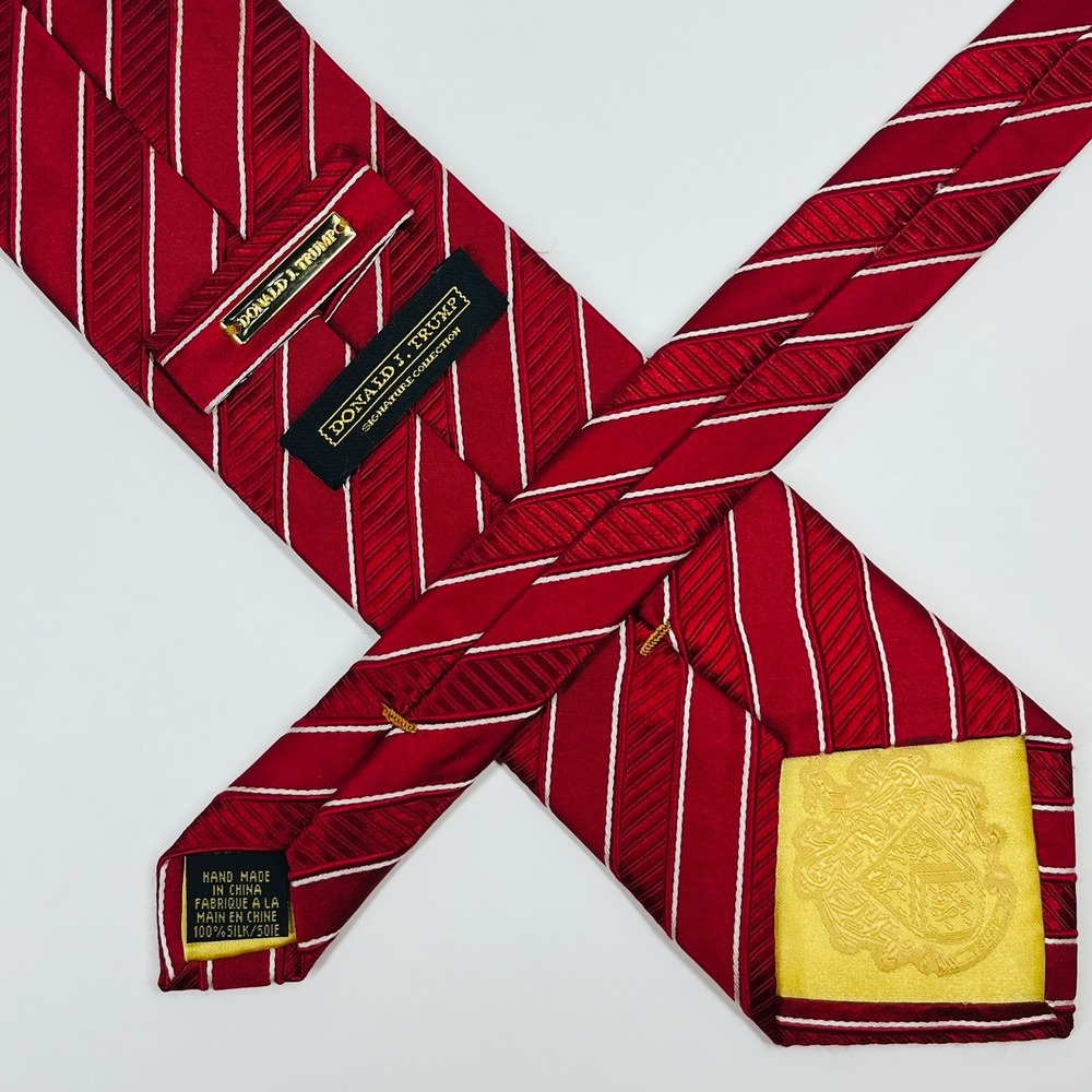 Donald J Trump Necktie Mens 61" Red Striped Silk Signature Collection Power Tie - Picture 5 of 11